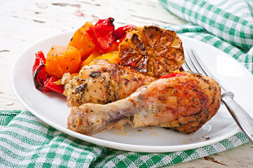 Baked pumpkin with chicken and paprika