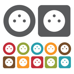 Three prong round female socket icon. Electric plug icon set. Ro