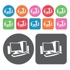 Computer icon. Electronic devices icons set. Round and rectangle
