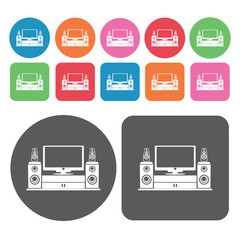 TV and Audio system icon. Electronic devices icons set. Round an