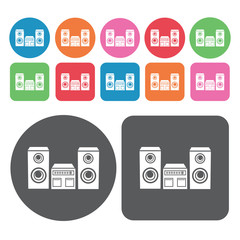 Sound system icon. Electronic devices icons set. Round and recta