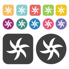 Propeller with six sickle blades icon. Fan icon set. Round and r