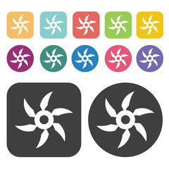 Propeller with six sickle blades icon. Fan icon set. Round and r