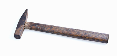 Old Hammer on White Background
