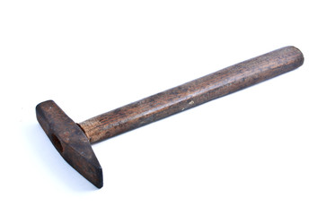 Old Hammer on White Background