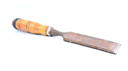 old rusty chisel isolated on a white background