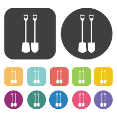 Shovel icon. Farming icon set. Round and rectangle colourful 12