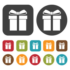 Side facing gift box icon. Gift box icons set. Round and rectang