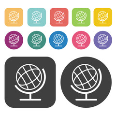 Earth global with a stand icon. Globe Earth icon set. Round and
