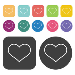 Black Heart icon. Heart icon set. Round and rectangle colourful