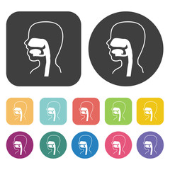 Mouth icon. Human organ icons set. Round and rectangle colourful