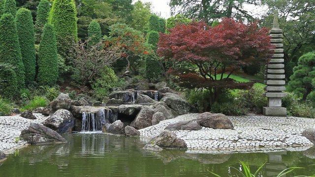 Timelapse video of waterfall in Japanese garden