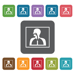 Lungs icon. Medical icons set. Rectangle colourful 12 buttons. V