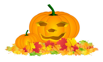 Kürbisse auf Herbstlaub