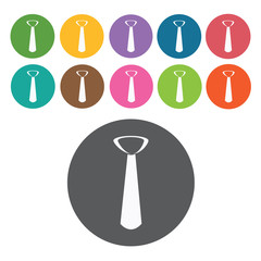 Necktie icon. Mens clothes icons set. Round colourful 12 buttons