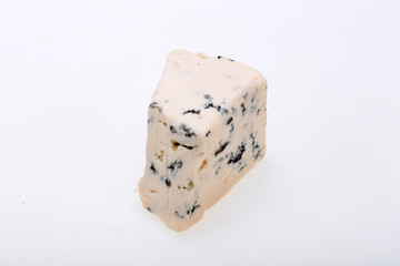 piece of blue cheese on white background