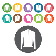 Sweater icon. Mens clothes icons set. Round colourful 12 buttons