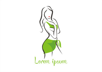Fashion woman with green lingerie logo vector illustration
