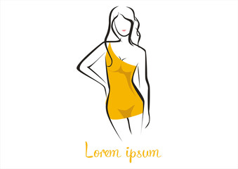 Fashion woman in a yellow dress logo vector illustration