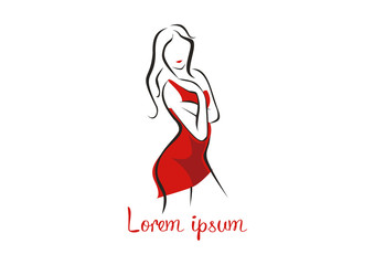 Fashion woman in a red dress logo vector illustration