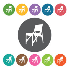 Dining chair icon. Modern chairs icons set. Round colourful 12 b