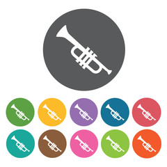 Trumpet icon. Music equipment icon set. Round colourful 12 butto