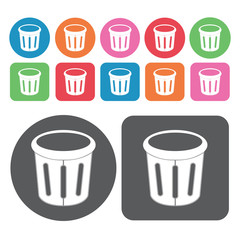 Cylinder trashcan without lid icon. Trash can icons set. Round a
