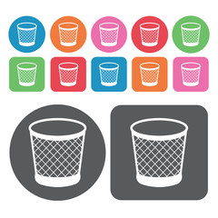 Wire trashcan  icon. Trash can icons set. Round and rectangle co