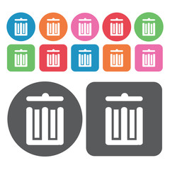 Garbage can with open lid icon. Trash can icons set. Round and r