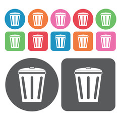 Trapezoid-shaped garbage can with lid icon. Trash can icons set.