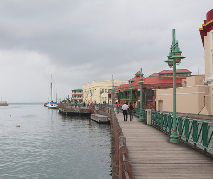 Embankment along harbor Careenage. Bridgetown, Barbados