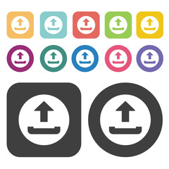 Upload arrow above slot inside circle icon. Upload download sign