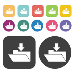 Download arrow above folder icon. Upload download sign icons set
