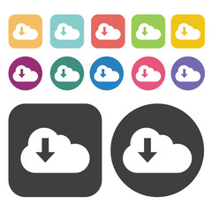 Download arrow on cloud icon. Upload download sign icons set. Ro