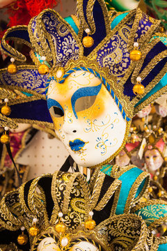 Souvenirs and carnival masks on street trading in Venice, Italy