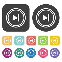 Next symbol icon. Video sign symbol icons set. Round and rectang