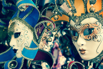 Souvenirs and carnival masks on street trading in Venice, Italy