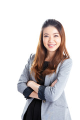 Portrait of happy young business woman isolated
