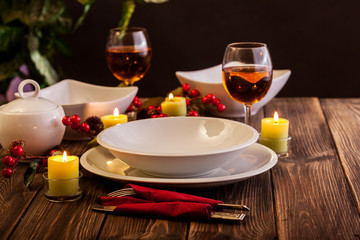Christmas dishware on the table
