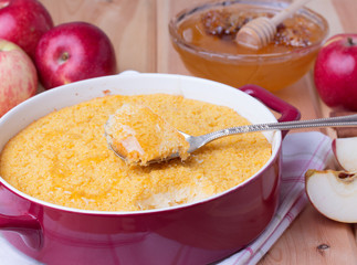 couscous casserole with apples, honey and cinnamon