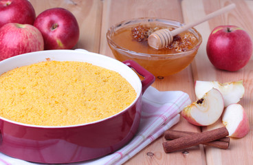 couscous casserole with apples, honey and cinnamon