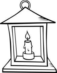 lantern with candle - black outline illustration