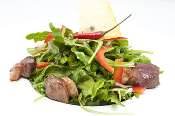 duck with arugula on a white background