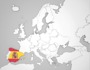Europakarte mit Spanienflagge