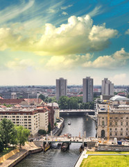 Fototapeta na wymiar Aerial view of Berlin and Spree River in a beautiful summer day