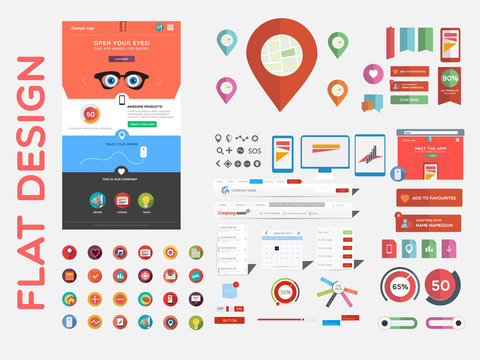Flat web design template and icons