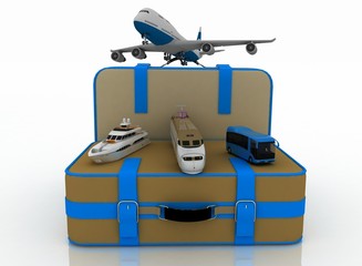 Concept of transport for trips. 3d render illustration