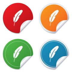 Feather sign icon. Retro pen symbol.