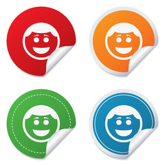 Obraz premium Smile face icon. Smiley with hairstyle symbol.