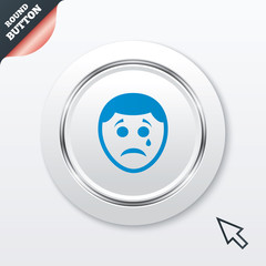 Sad face with tear sign icon. Crying symbol.